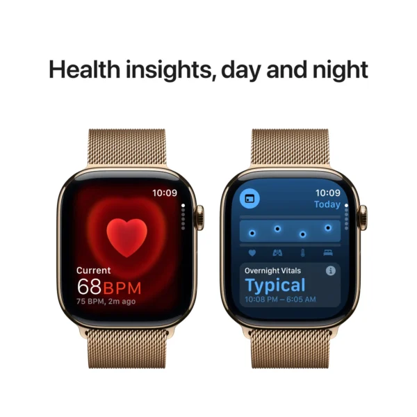 Apple Watch Series 10 (GPS+Cellular) 46mm Titanium Case with Gold Milanese Loop - S/M - Gold - (2024) - Image 4