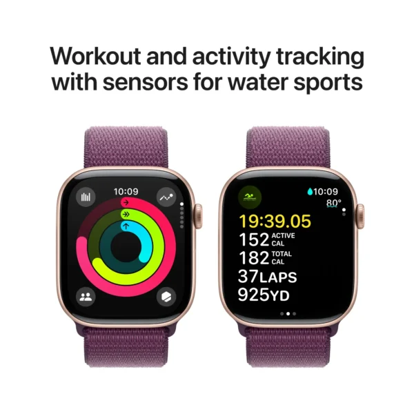 Apple Watch Series 10 (GPS) 46mm Aluminum Case with Plum Sport Loop - Rose Gold - (2024) - Image 4