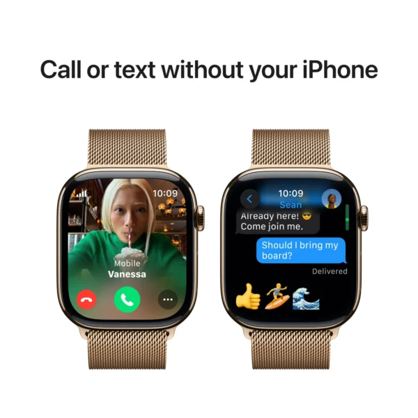 Apple Watch Series 10 (GPS+Cellular) 46mm Titanium Case with Gold Milanese Loop - S/M - Gold - (2024) - Image 6