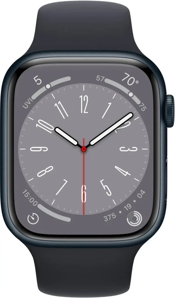 Apple - Geek Squad Certified Refurbished Watch Series 8 (GPS) 45mm Aluminum Case with Midnight Sport Band - S/M - Midnight - (2022) - Image 2