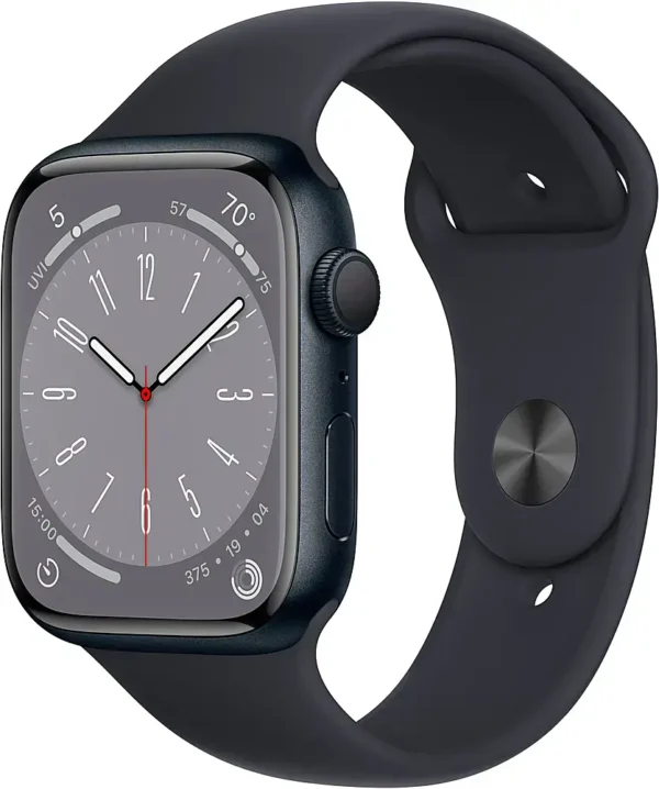 Apple - Geek Squad Certified Refurbished Watch Series 8 (GPS) 45mm Aluminum Case with Midnight Sport Band - S/M - Midnight - (2022)