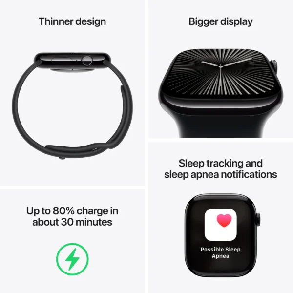 Apple Watch Series 10 (GPS) 46mm Aluminum Case with Black Sport Band - M/L - Jet Black - (2024) - Image 6