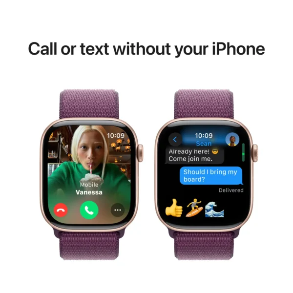 Apple Watch Series 10 (GPS) 46mm Aluminum Case with Plum Sport Loop - Rose Gold - (2024) - Image 7
