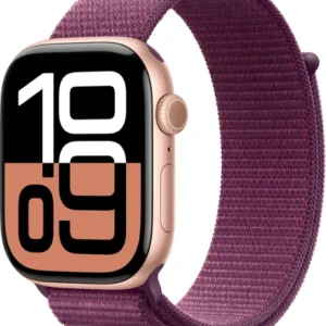 Apple Watch Series 10 (GPS) 46mm Aluminum Case with Plum Sport Loop - Rose Gold - (2024)