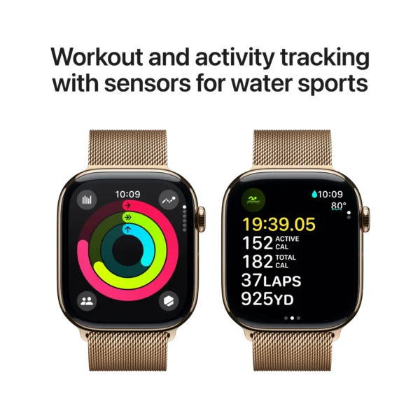 Apple Watch Series 10 (GPS+Cellular) 46mm Titanium Case with Gold Milanese Loop - S/M - Gold - (2024) - Image 3