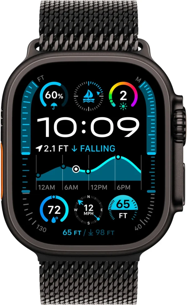 Apple Watch Ultra 2 (GPS+Cellular) 49mm Titanium Case with Black Titanium Milanese Loop - Medium - Black - (2024) - Image 7
